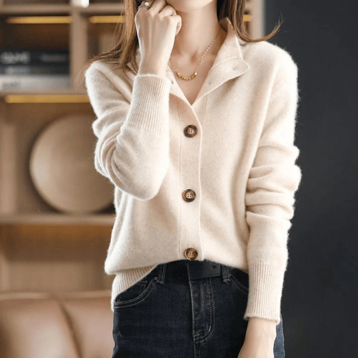 Charlotte | Damen Kaschmirmix Strick Cardigan mit Knopfleiste