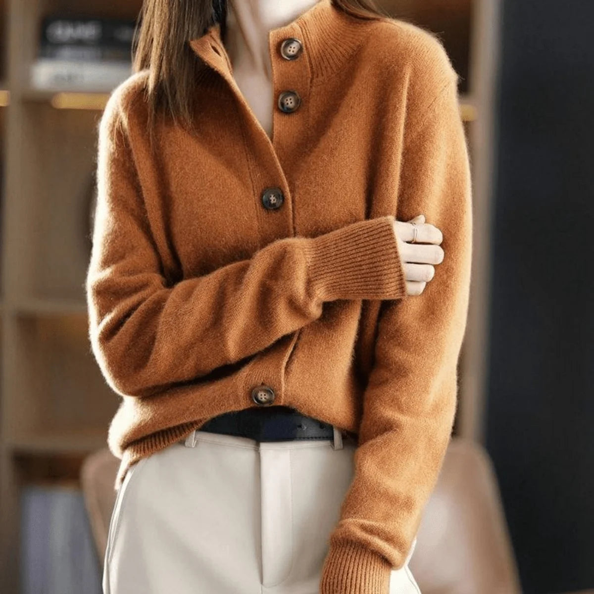 Charlotte | Damen Kaschmirmix Strick Cardigan mit Knopfleiste