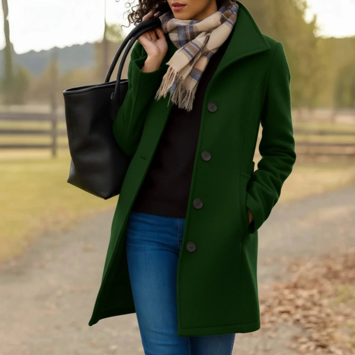 Charlotte | Damen Klassischer Mid-Length Knopfmantel Eleganter Women Coat