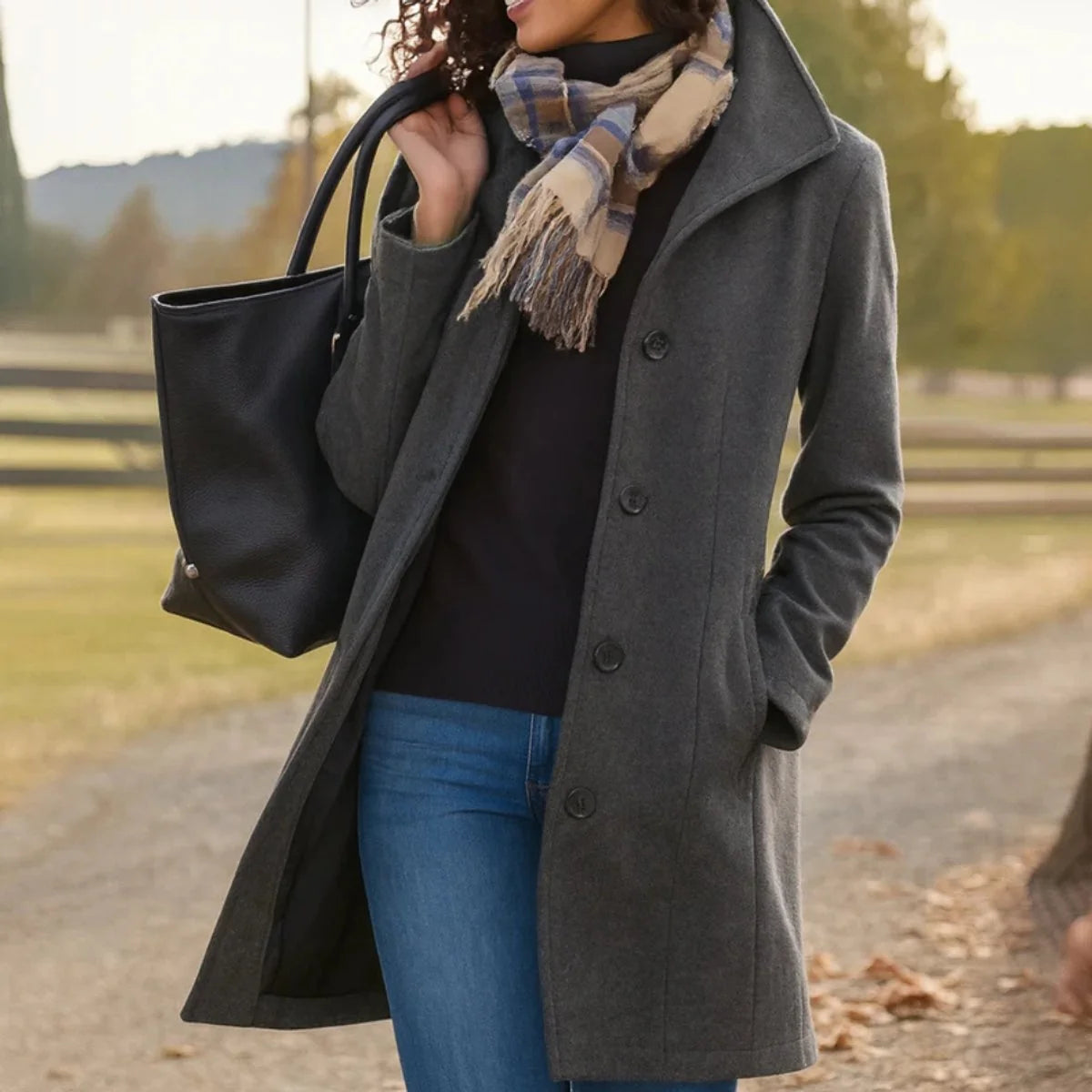 Charlotte | Damen Klassischer Mid-Length Knopfmantel Eleganter Women Coat