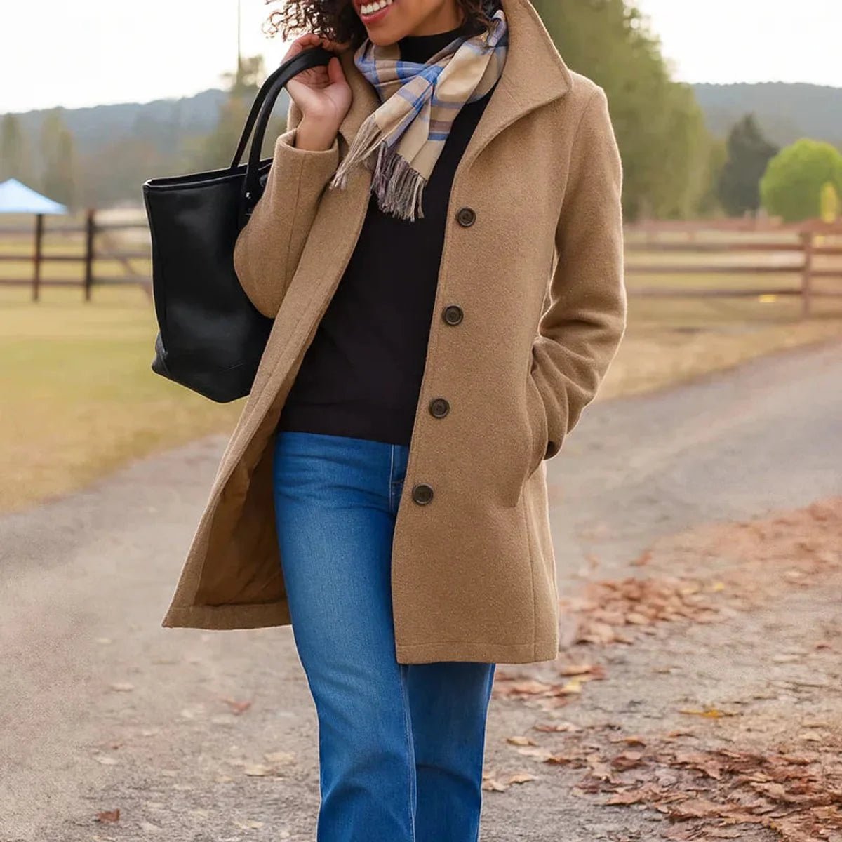 Charlotte | Damen Klassischer Mid-Length Knopfmantel Eleganter Women Coat