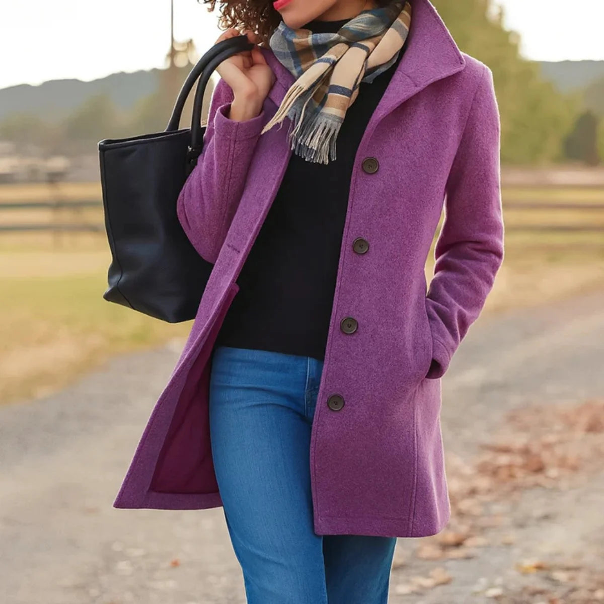 Charlotte | Damen Klassischer Mid-Length Knopfmantel Eleganter Women Coat
