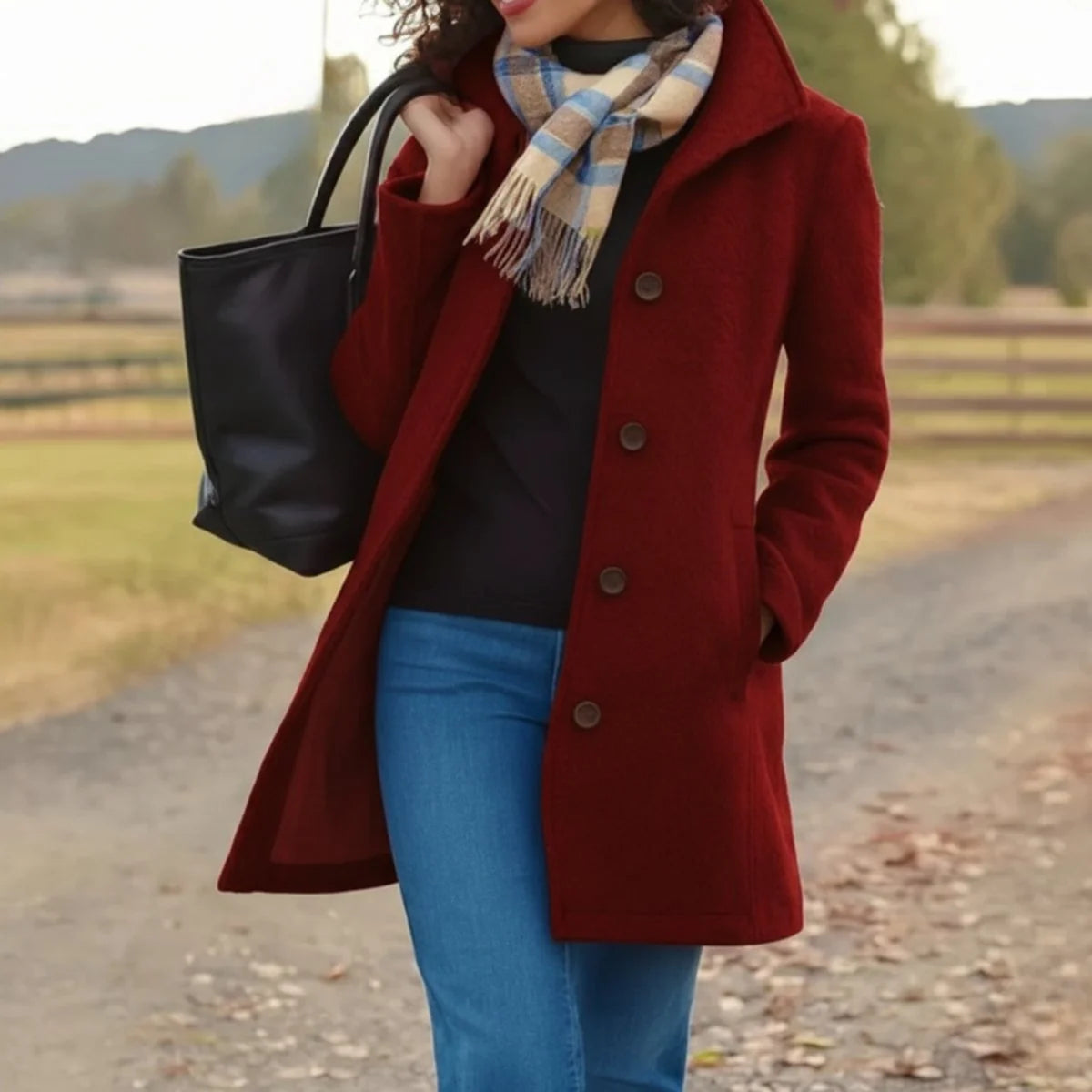 Charlotte | Damen Klassischer Mid-Length Knopfmantel Eleganter Women Coat