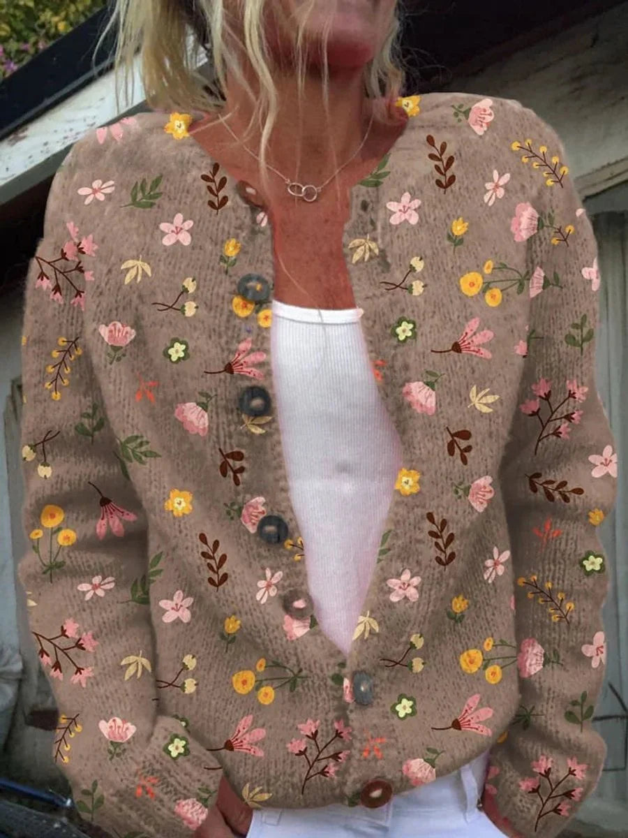 Charlotte | Damen Langarm Strick-Cardigan mit Blumenmuster