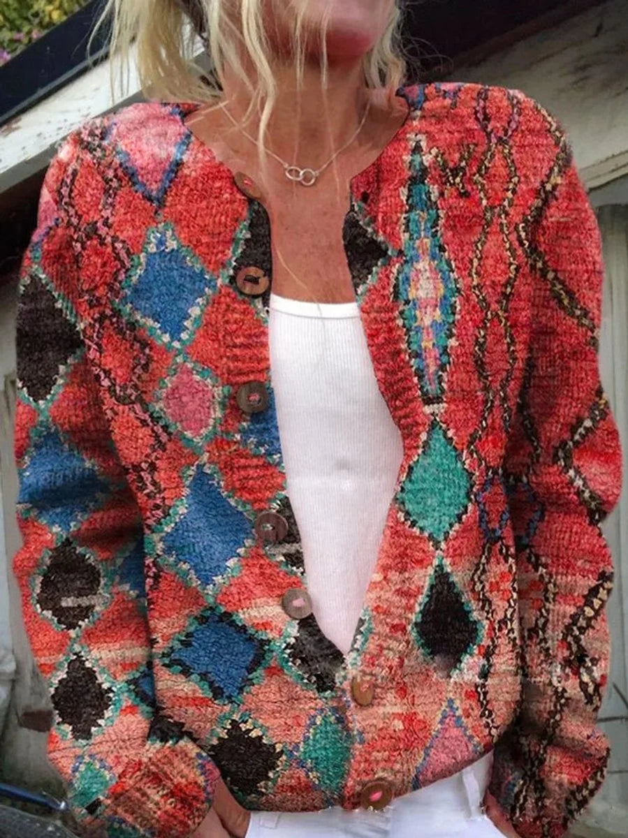 Charlotte | Damen Langarm Strick-Cardigan mit Blumenmuster