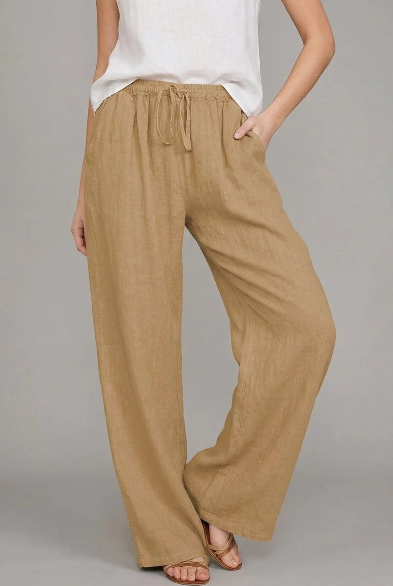 Charlotte Damen Leinen Wide Leg Pants mit Kordelzug