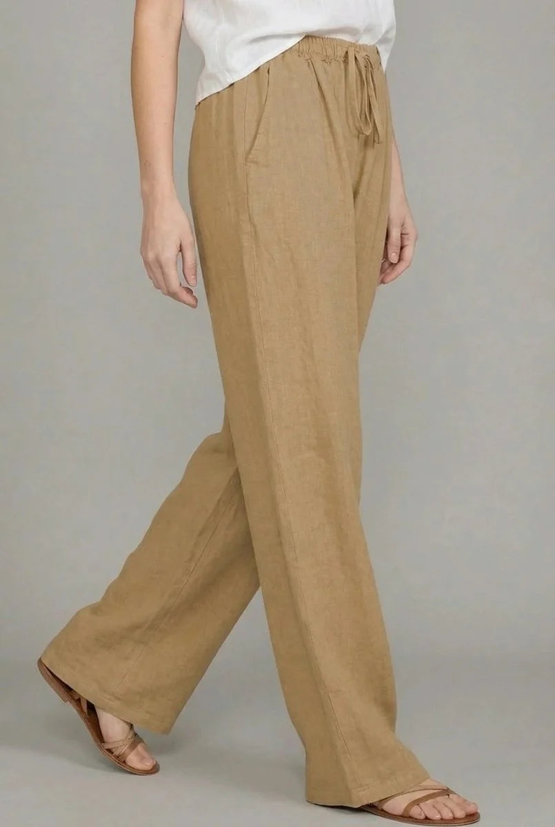 Charlotte Damen Leinen Wide Leg Pants mit Kordelzug