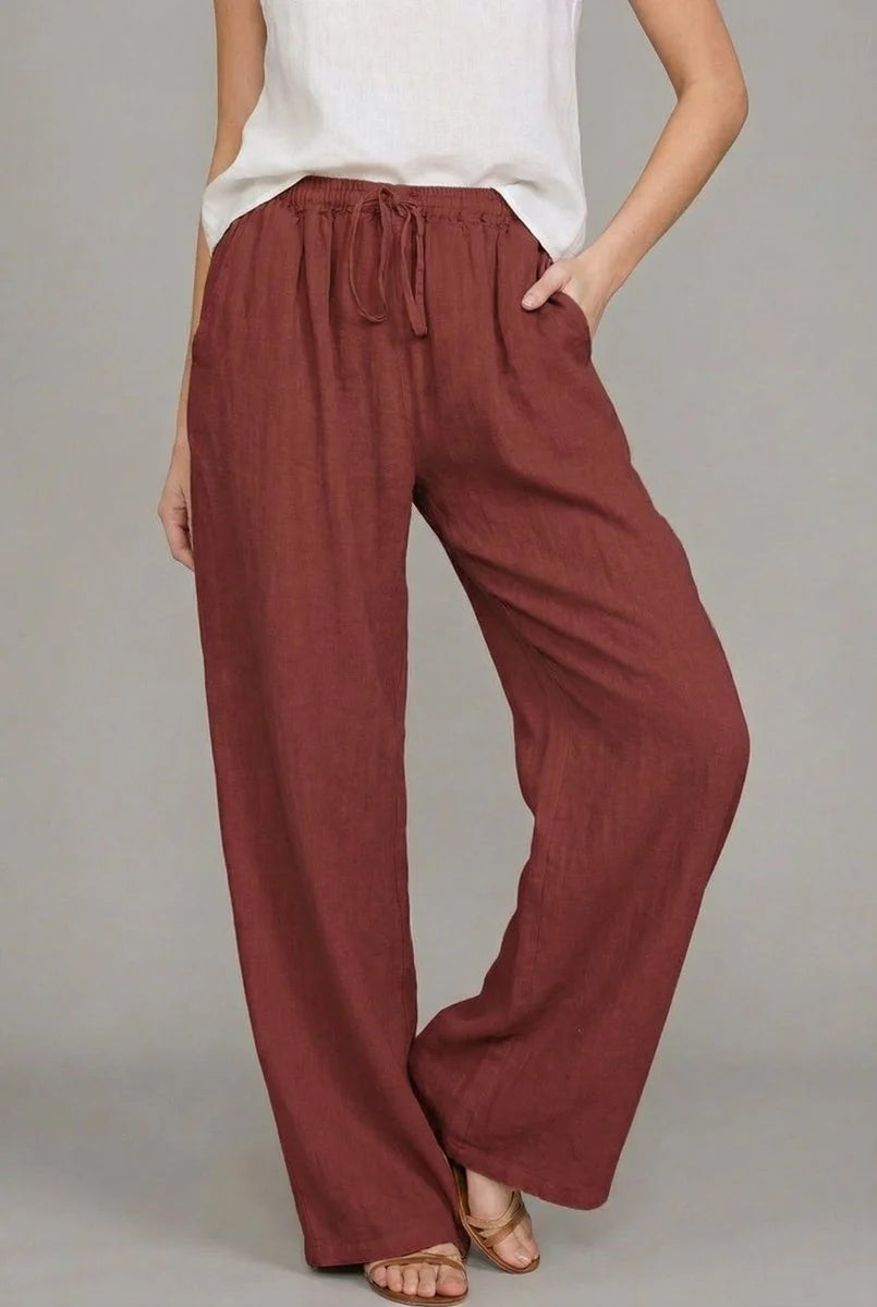 Charlotte Damen Leinen Wide Leg Pants mit Kordelzug