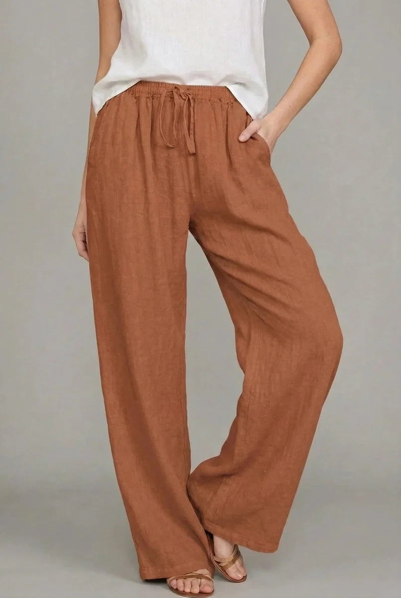 Charlotte Damen Leinen Wide Leg Pants mit Kordelzug