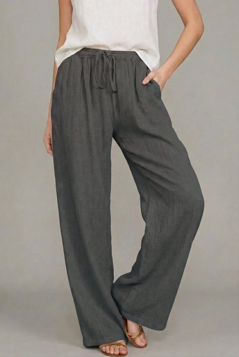Charlotte Damen Leinen Wide Leg Pants mit Kordelzug