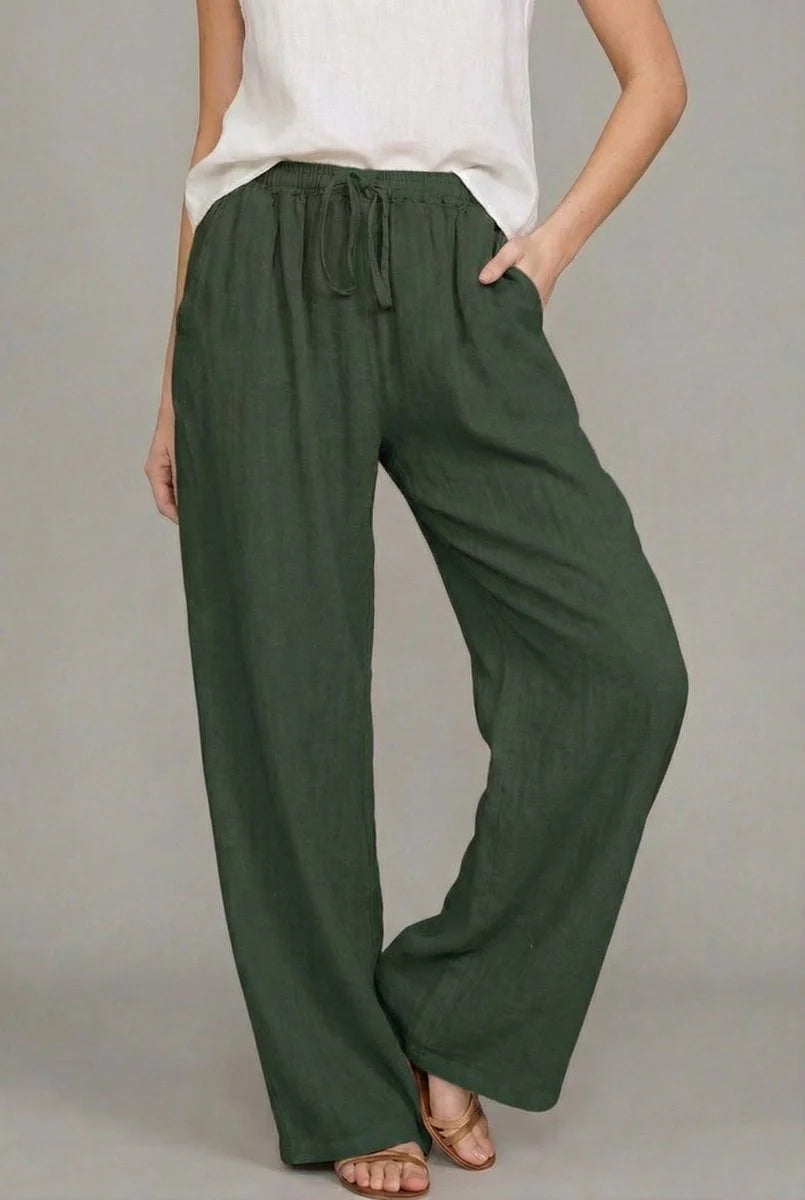 Charlotte Damen Leinen Wide Leg Pants mit Kordelzug