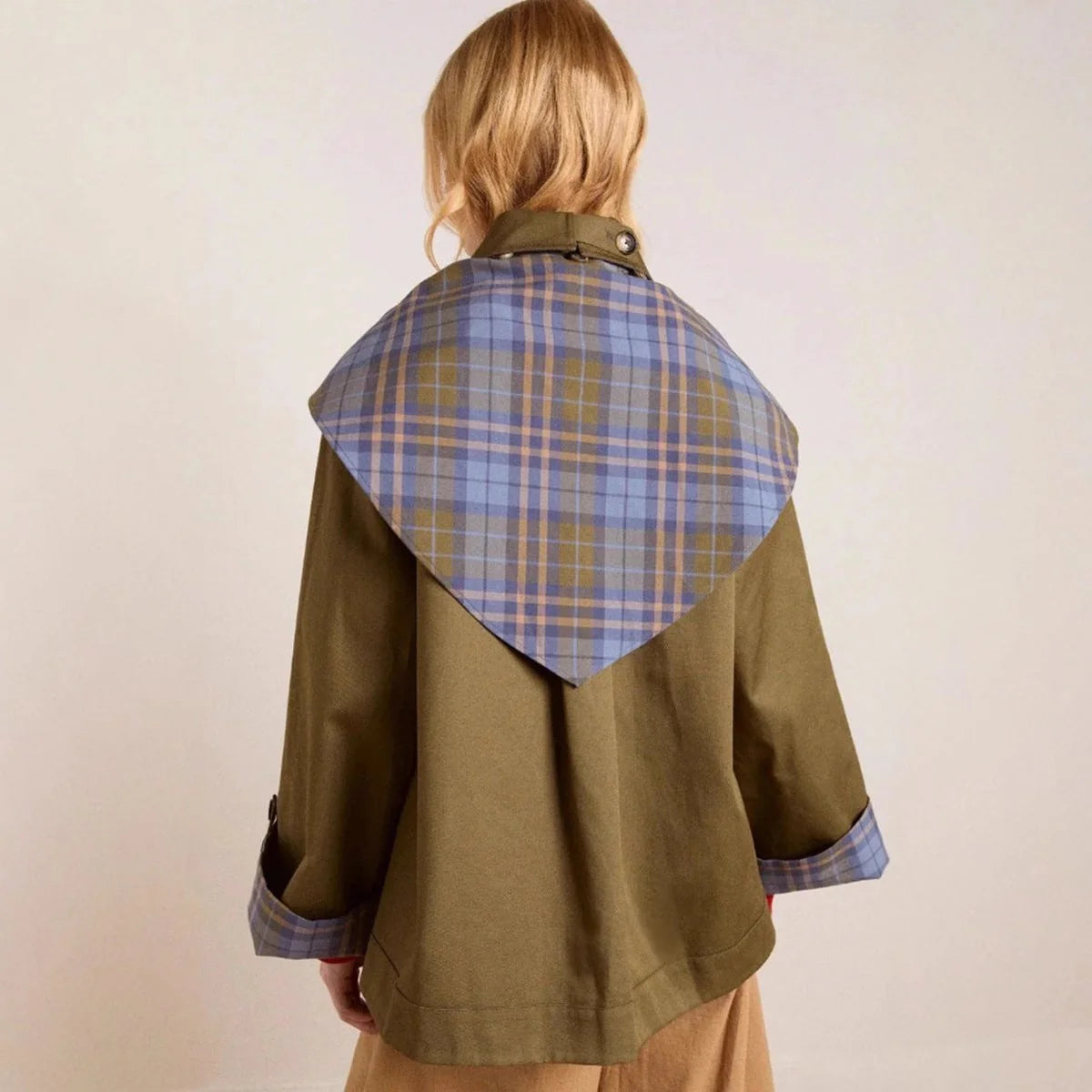 Charlotte | Damen Oversized Trench Coat Karogefutterter Umlegekragen Zweireiher