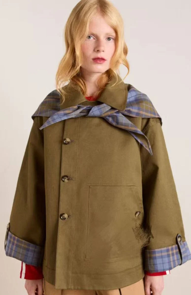 Charlotte | Damen Oversized Trench Coat Karogefutterter Umlegekragen Zweireiher