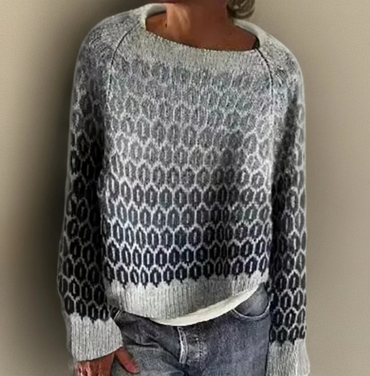 Charlotte | Damen Relaxed-Fit Rundhals Knit Sweater Isländisches Strickmuster