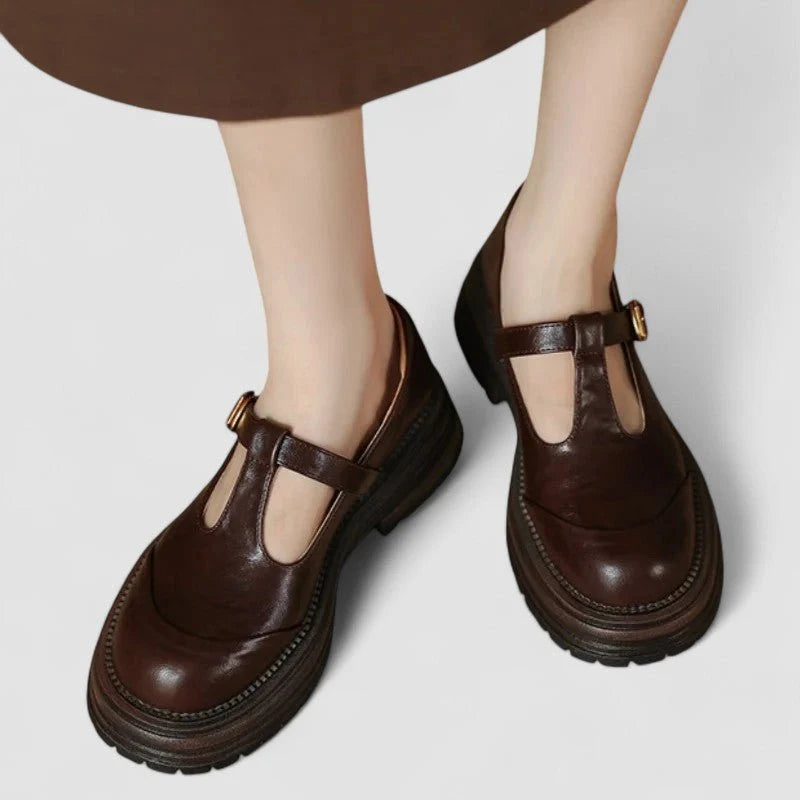 Charlotte | Damen Retro Chunky-Plateau Mary-Jane-Schuhe T-Steg-Schnalle