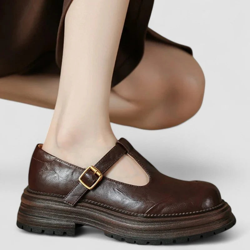 Charlotte | Damen Retro Chunky-Plateau Mary-Jane-Schuhe T-Steg-Schnalle