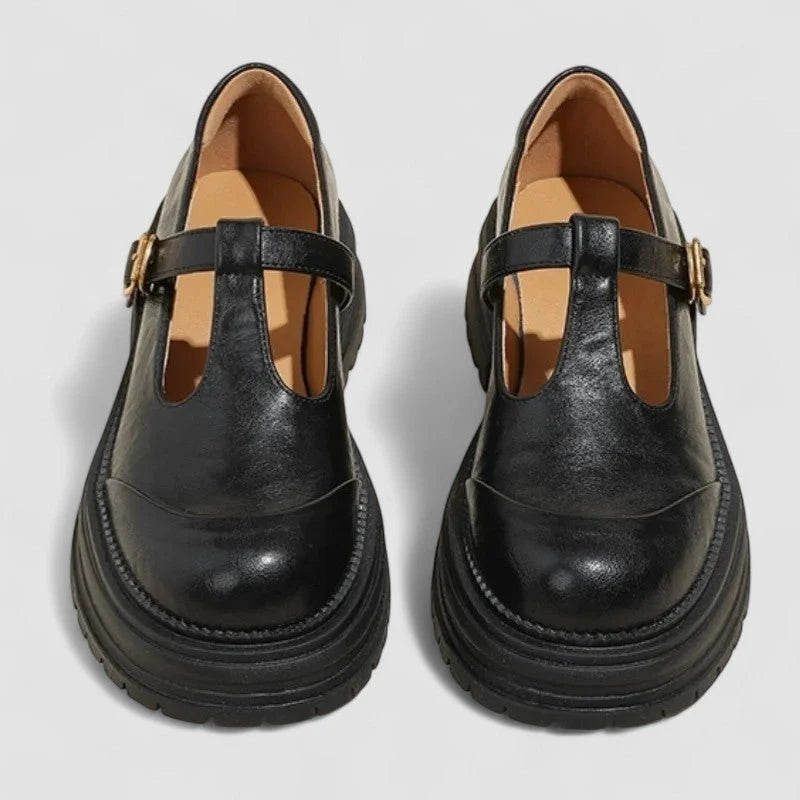 Charlotte | Damen Retro Chunky-Plateau Mary-Jane-Schuhe T-Steg-Schnalle