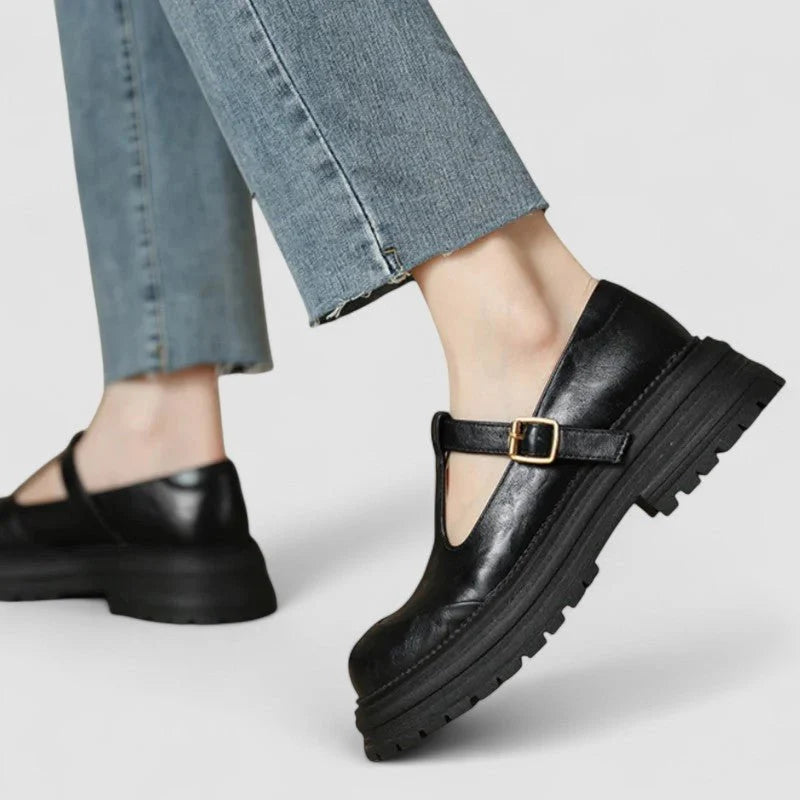 Charlotte | Damen Retro Chunky-Plateau Mary-Jane-Schuhe T-Steg-Schnalle