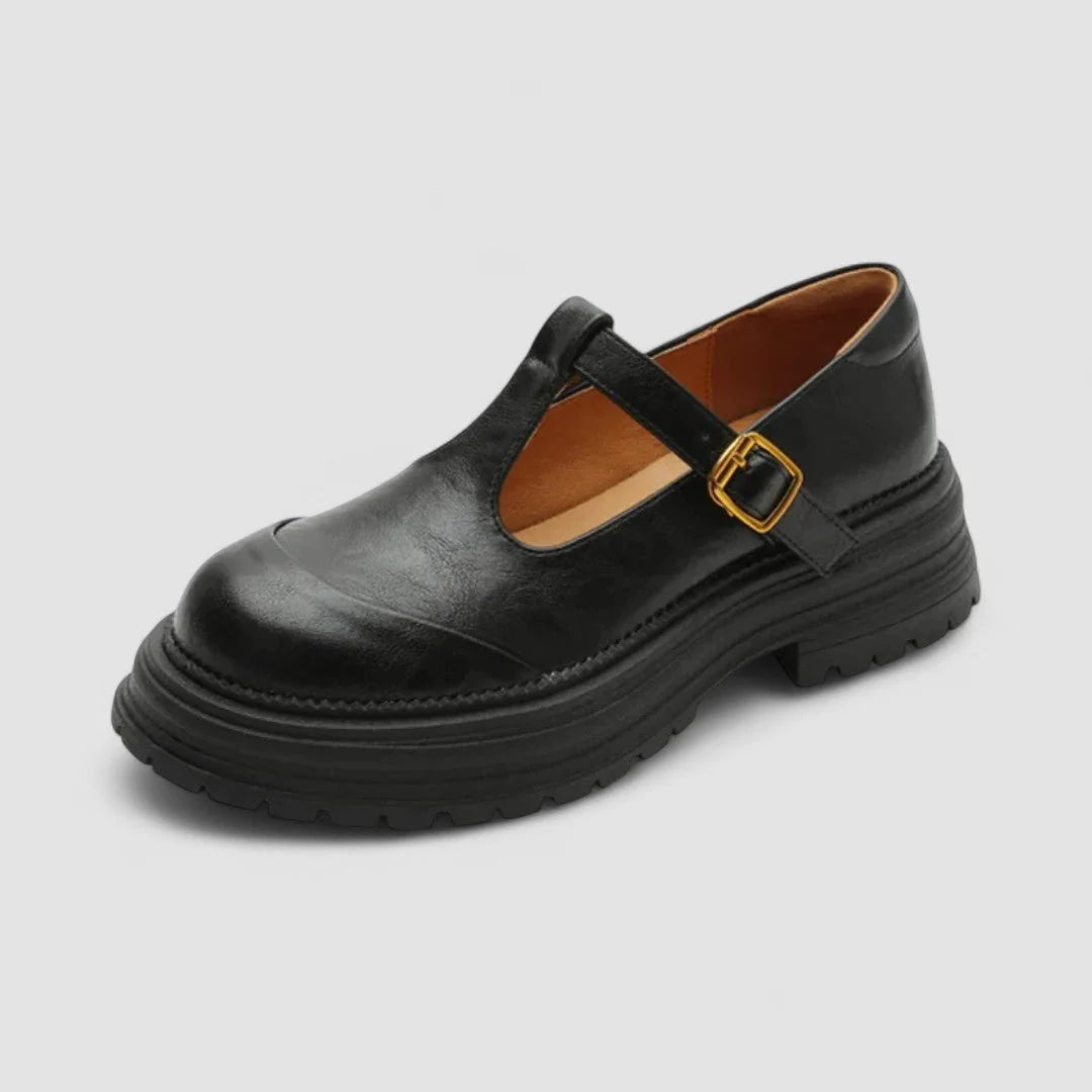 Charlotte | Damen Retro Chunky-Plateau Mary-Jane-Schuhe T-Steg-Schnalle