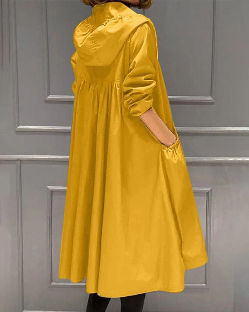 Charlotte | Damen Wasserabweisender Langer Kapuzen-Trenchcoat aus Polyester