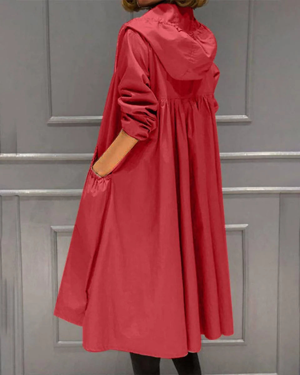 Charlotte | Damen Wasserabweisender Langer Kapuzen-Trenchcoat aus Polyester