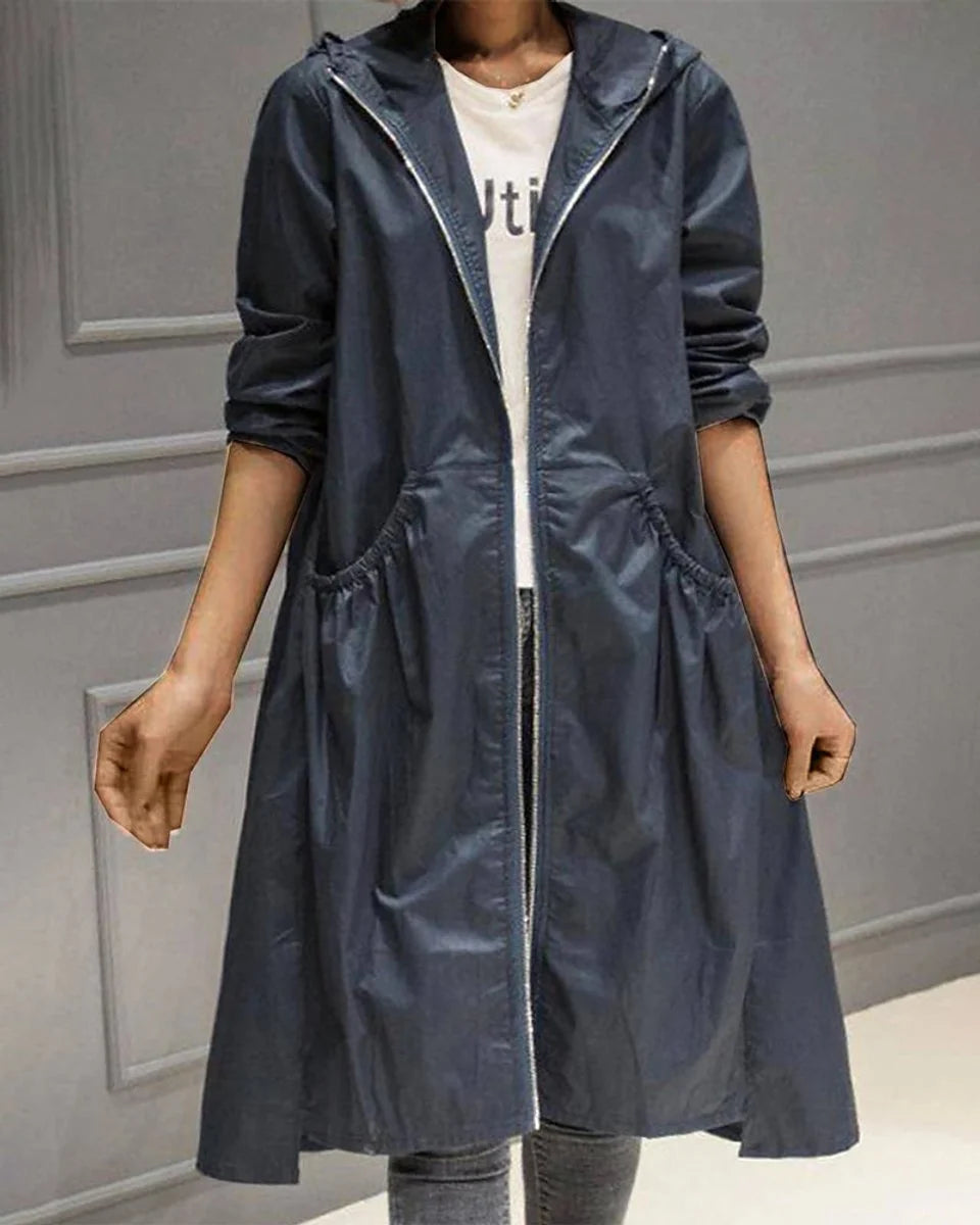 Charlotte | Damen Wasserabweisender Langer Kapuzen-Trenchcoat aus Polyester