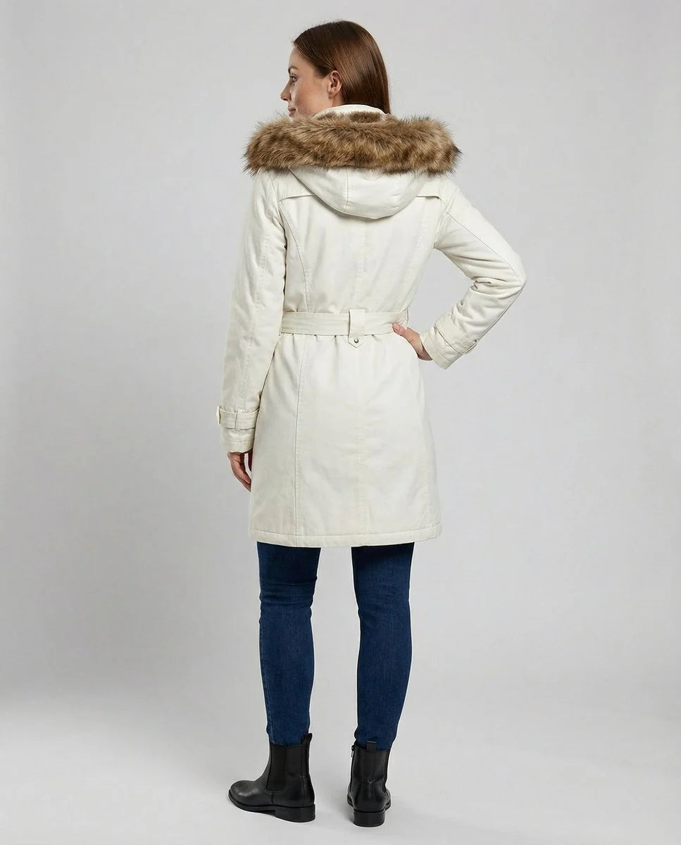 Charlotte | Wintermantel Damen Langer Gefütterter Parka mit Kunstfell-Kapuze