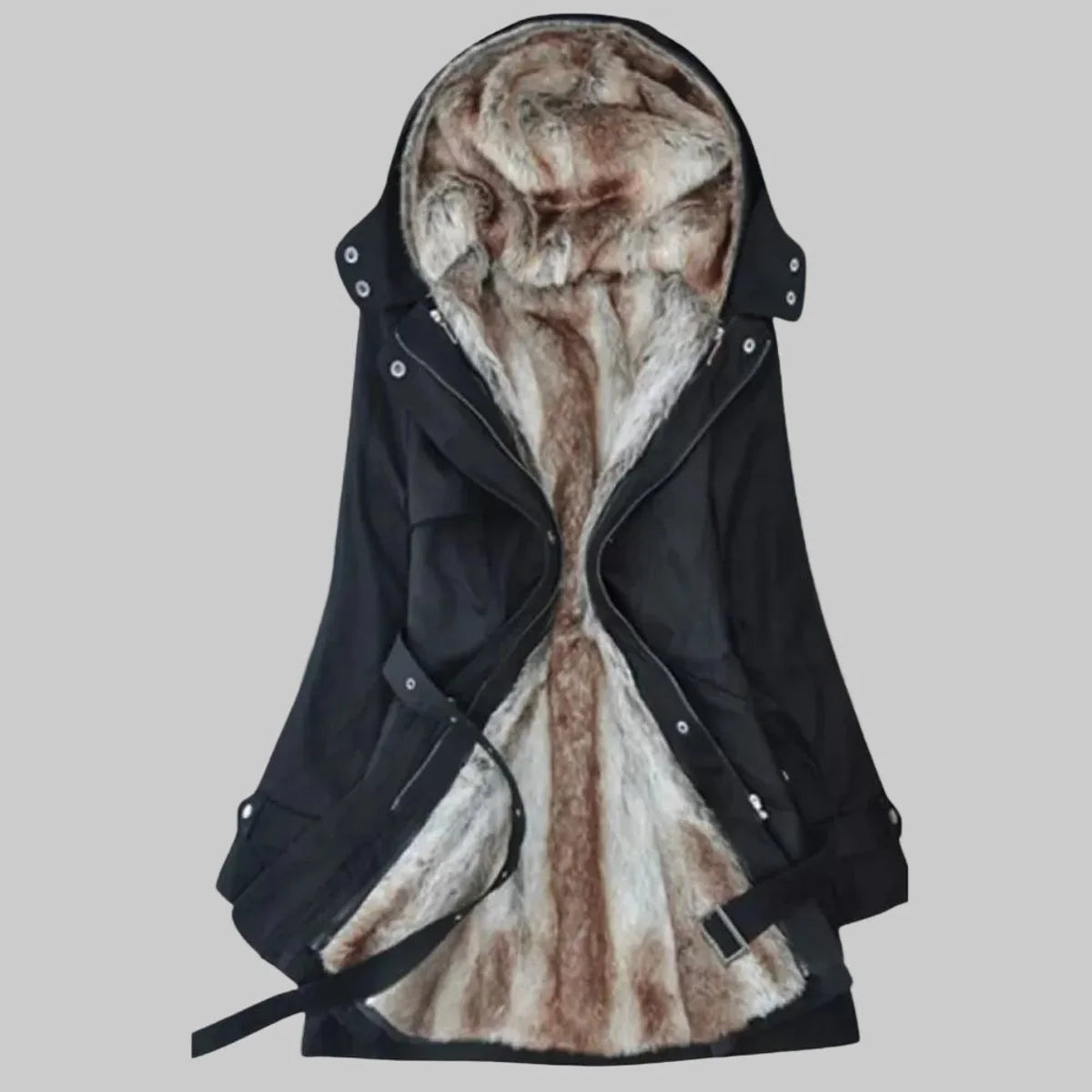 Charlotte | Wintermantel Damen Langer Gefütterter Parka mit Kunstfell-Kapuze