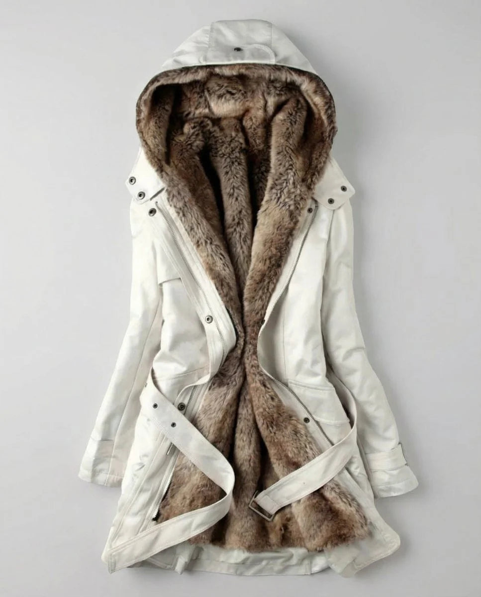 Charlotte | Wintermantel Damen Langer Gefütterter Parka mit Kunstfell-Kapuze