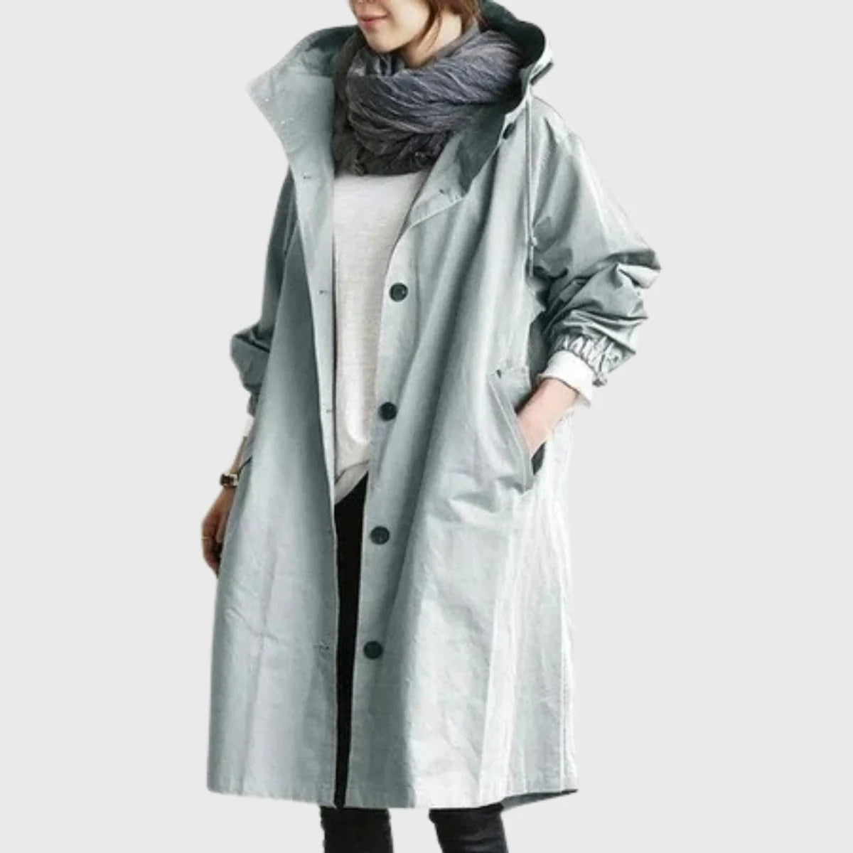 Clara | Damen Langer Wasserabweisender Kapuzen-Trenchcoat Weite Passform