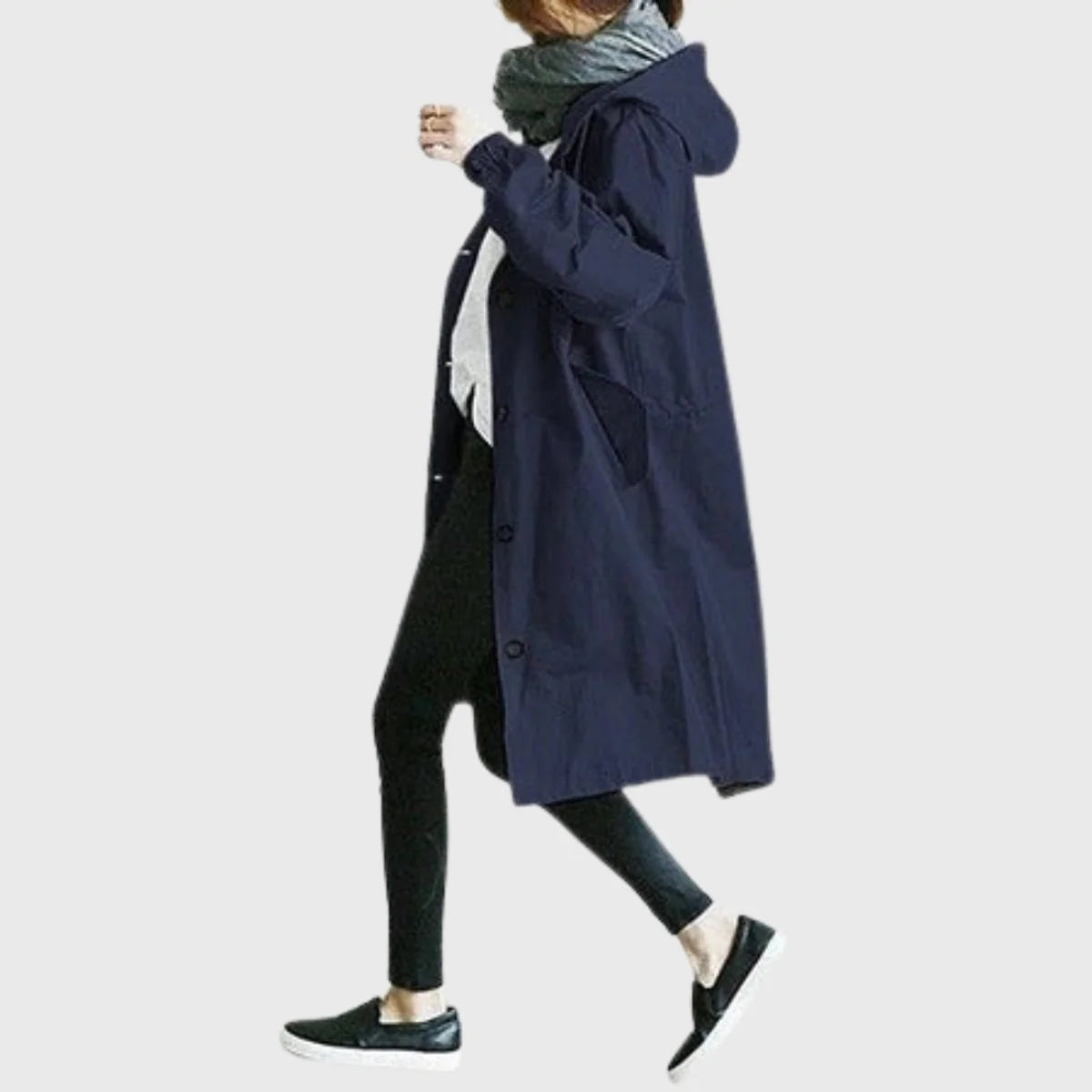 Clara | Damen Langer Wasserabweisender Kapuzen-Trenchcoat Weite Passform