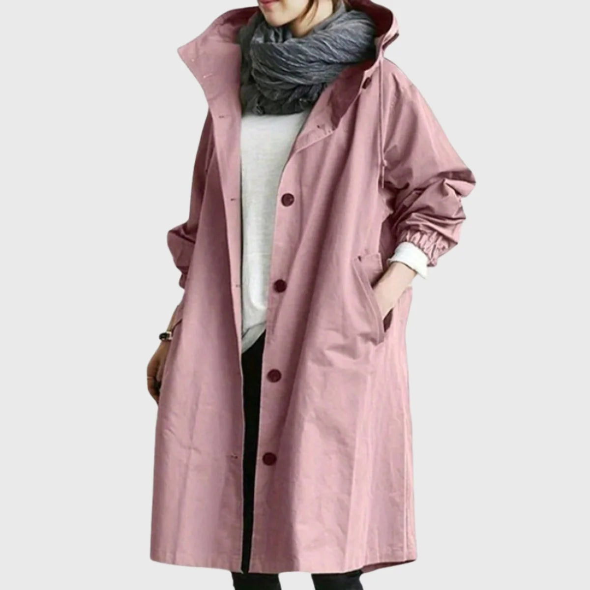 Clara | Damen Langer Wasserabweisender Kapuzen-Trenchcoat Weite Passform
