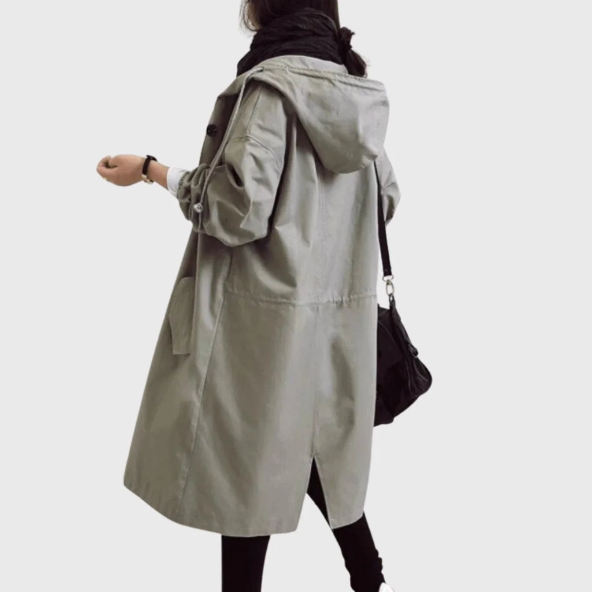 Clara | Damen Langer Wasserabweisender Kapuzen-Trenchcoat Weite Passform