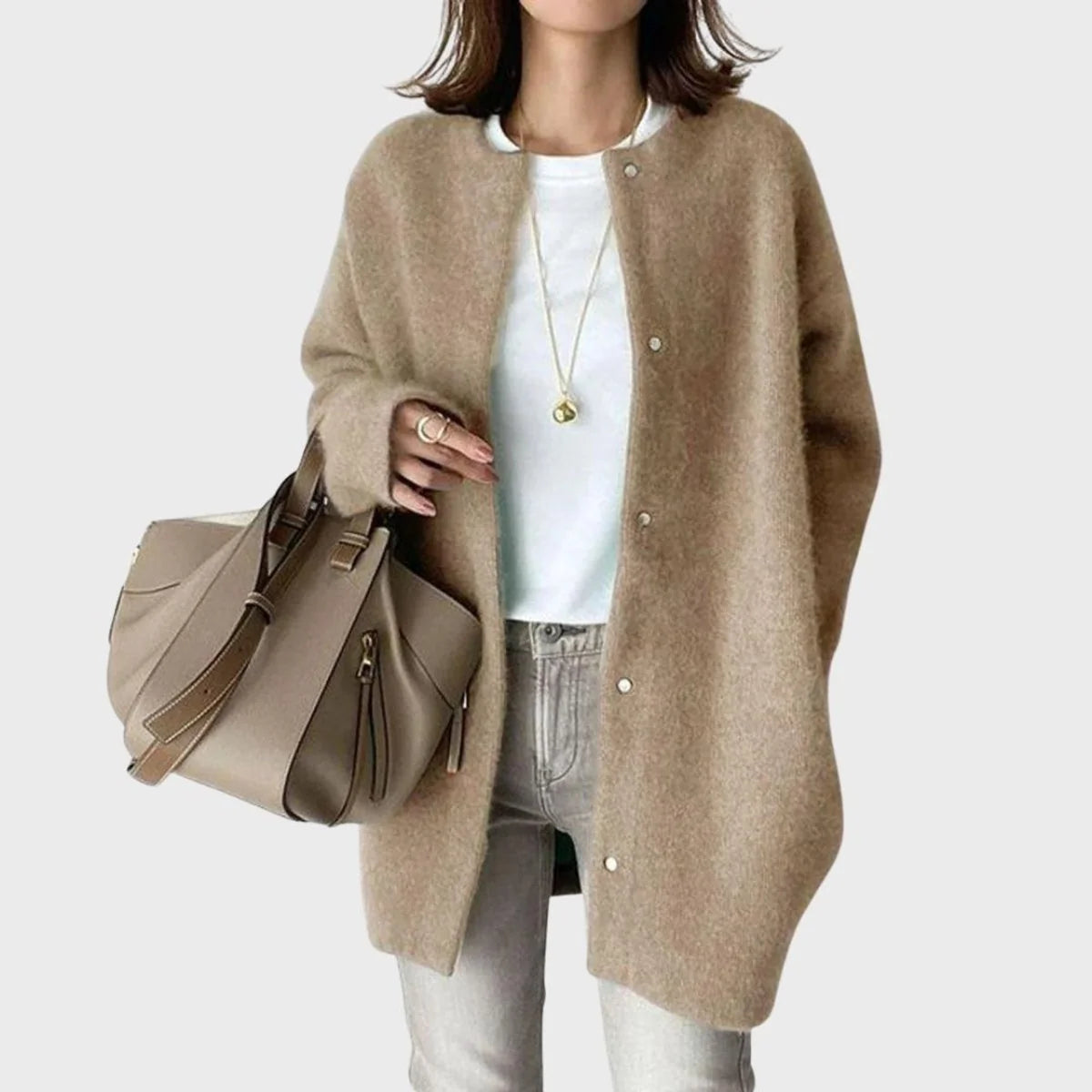 Clara | Damen Oversized Kaschmir Cardigan mit Druckknöpfen
