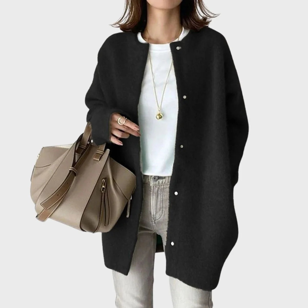 Clara | Damen Oversized Kaschmir Cardigan mit Druckknöpfen