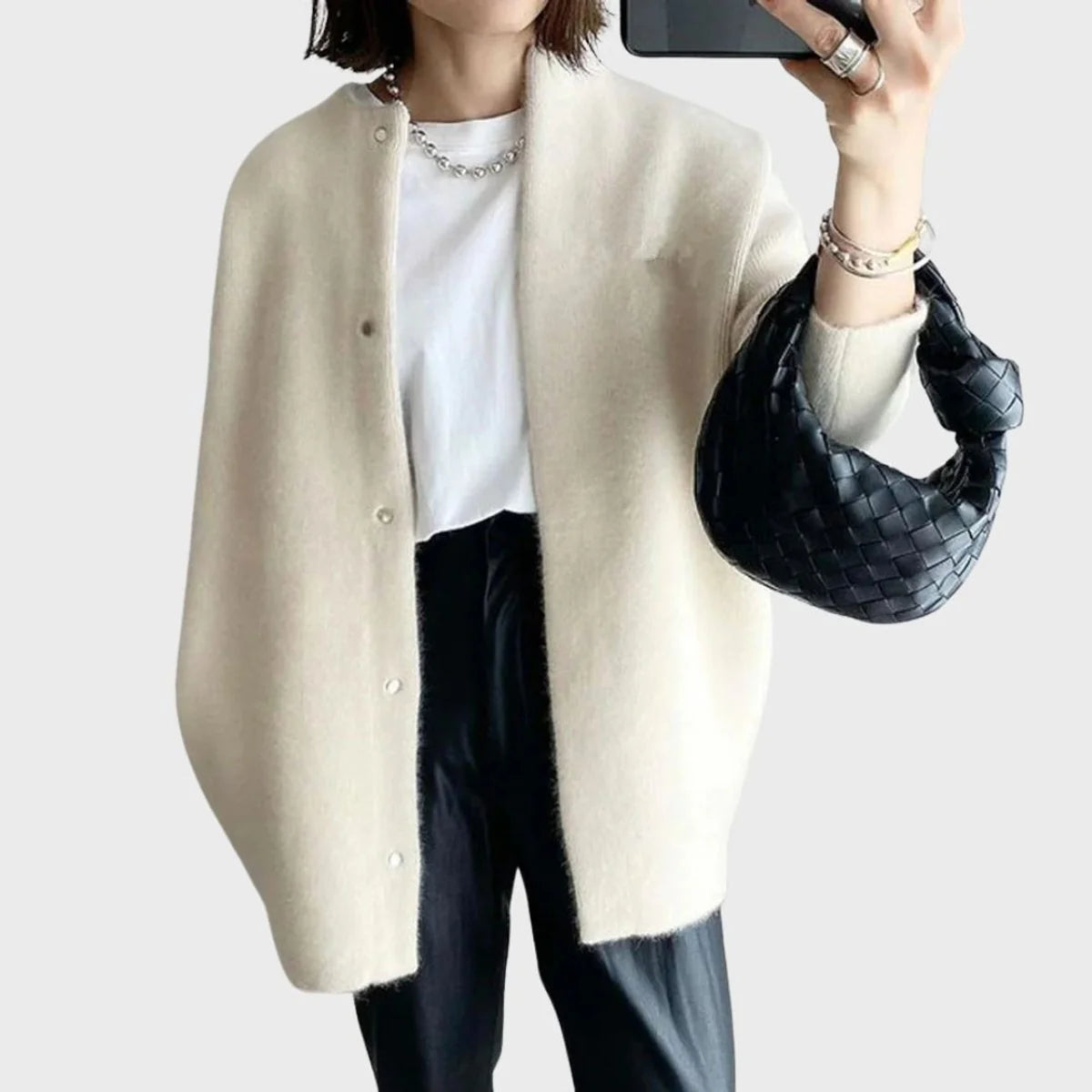 Clara | Damen Oversized Kaschmir Cardigan mit Druckknöpfen