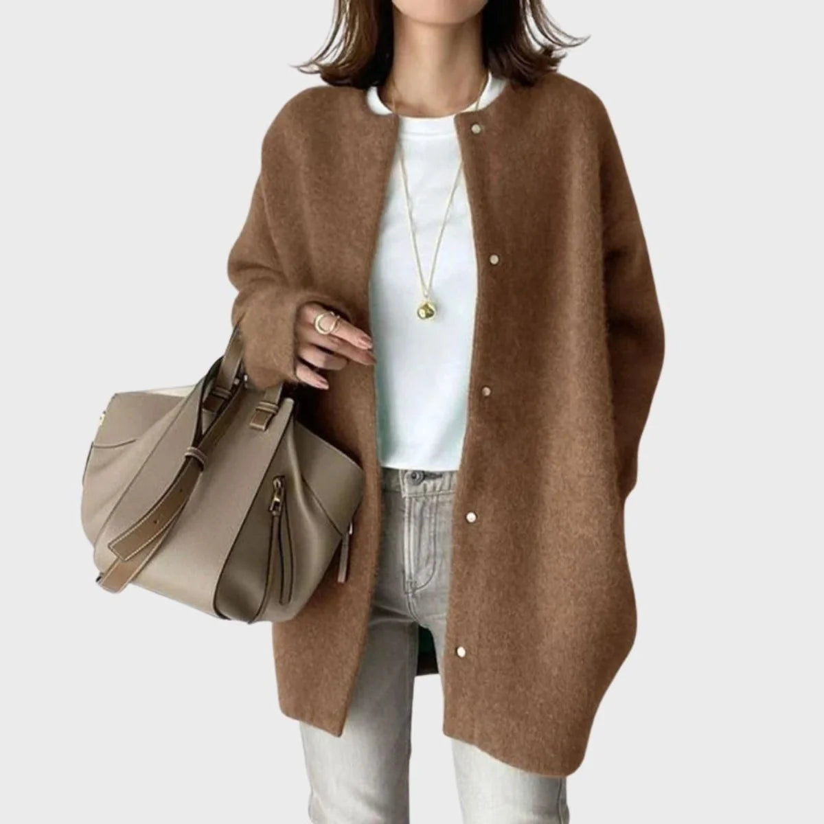 Clara | Damen Oversized Kaschmir Cardigan mit Druckknöpfen