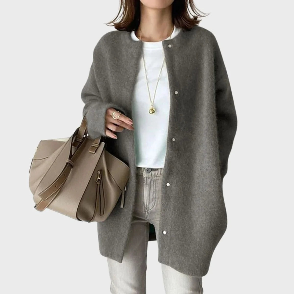 Clara | Damen Oversized Kaschmir Cardigan mit Druckknöpfen
