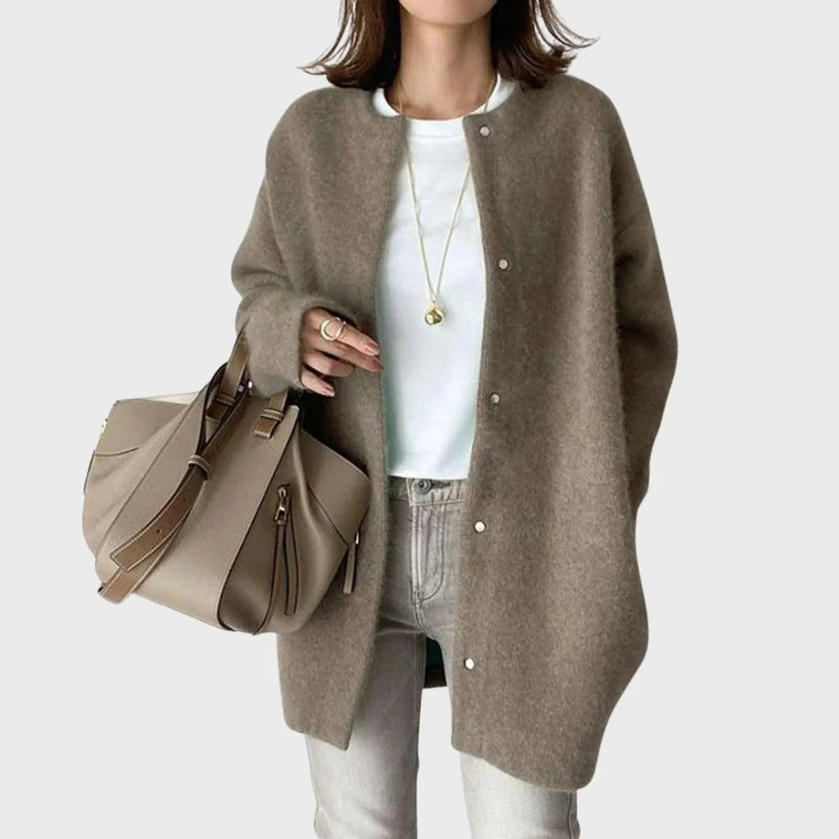 Clara | Damen Oversized Kaschmir Cardigan mit Druckknöpfen