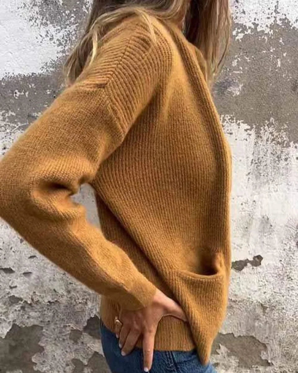 Clara | Damen Strick-Cardigan mit Reißverschluss lockere Passform Fronttaschen