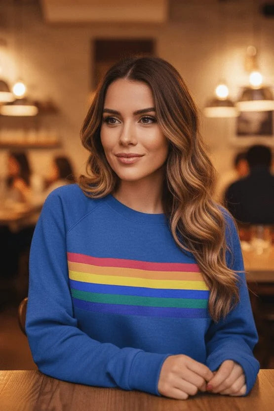 Clara | Damen Vintage Regenbogen-Streifen Langarm Sweatshirt
