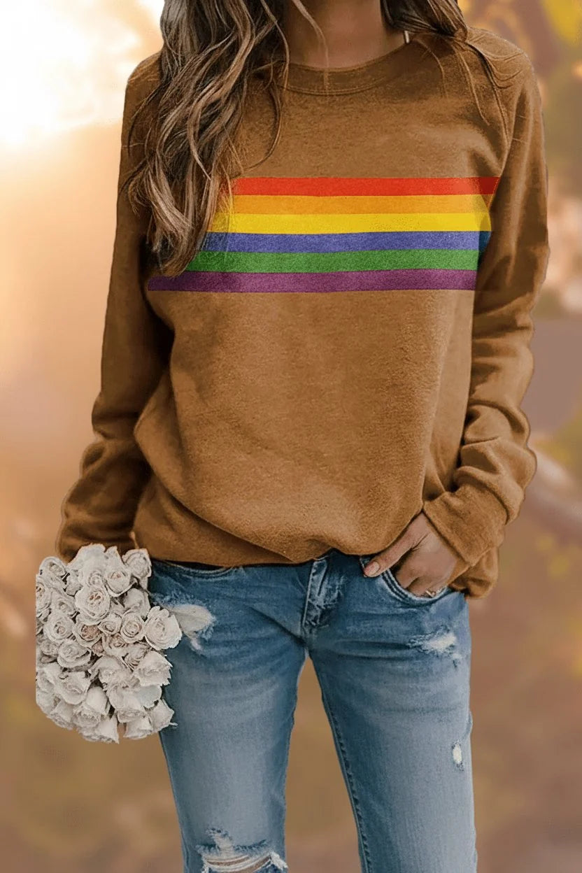 Clara | Damen Vintage Regenbogen-Streifen Langarm Sweatshirt