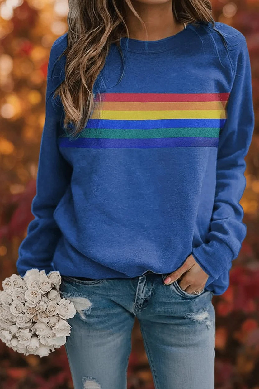 Clara | Damen Vintage Regenbogen-Streifen Langarm Sweatshirt