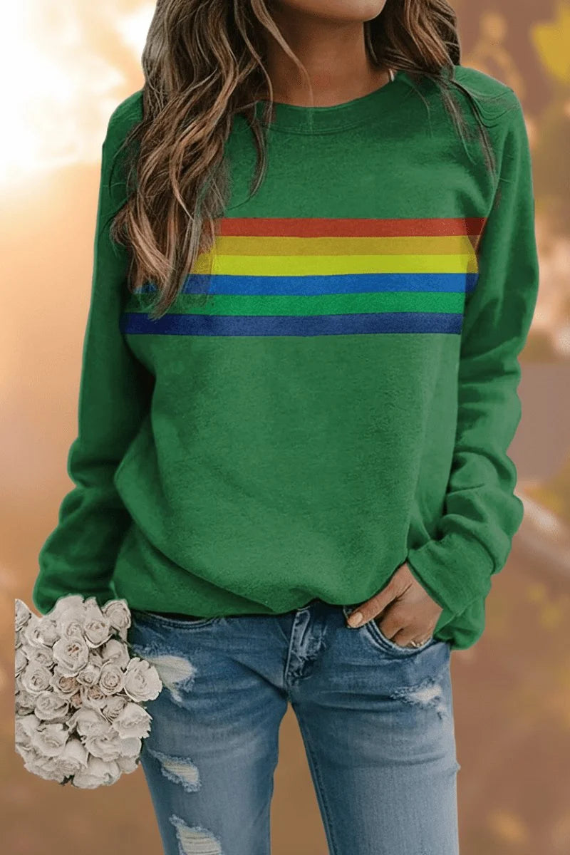 Clara | Damen Vintage Regenbogen-Streifen Langarm Sweatshirt