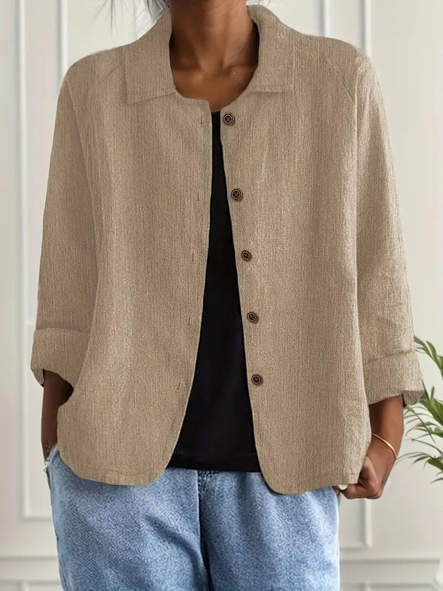 Marie | Damen Strickjacke leichte Baumwoll-Leinen Hemd-Cardigan mit Knöpfen