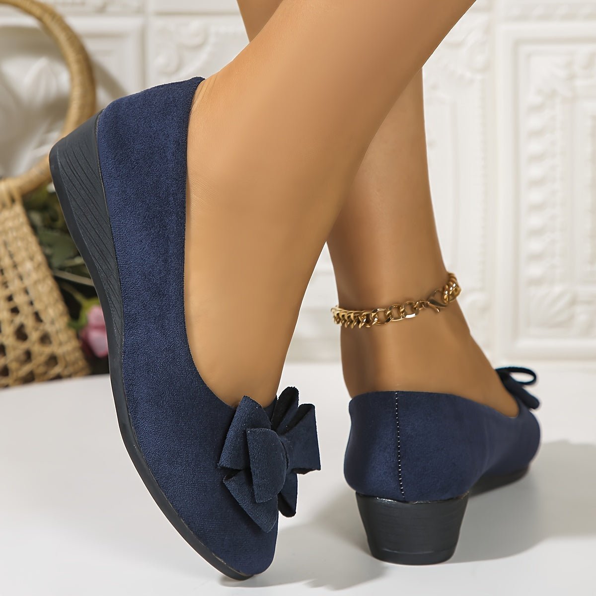 Lena | Damen Wildlederoptik Schleife Gepolsterte Slip-On Ballerinas