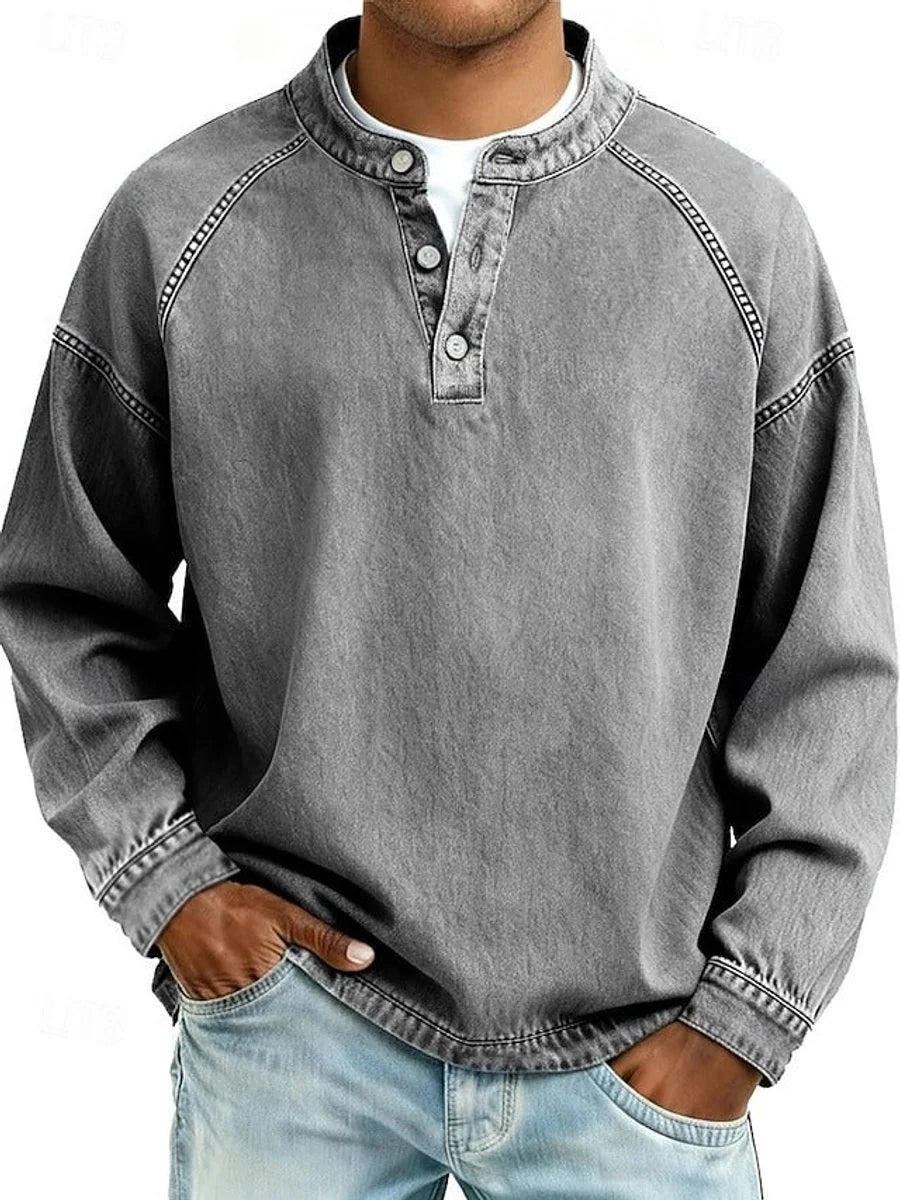 Dominik | Herren Retro Henley Knit Sweater Langarm Used-Look Pullover