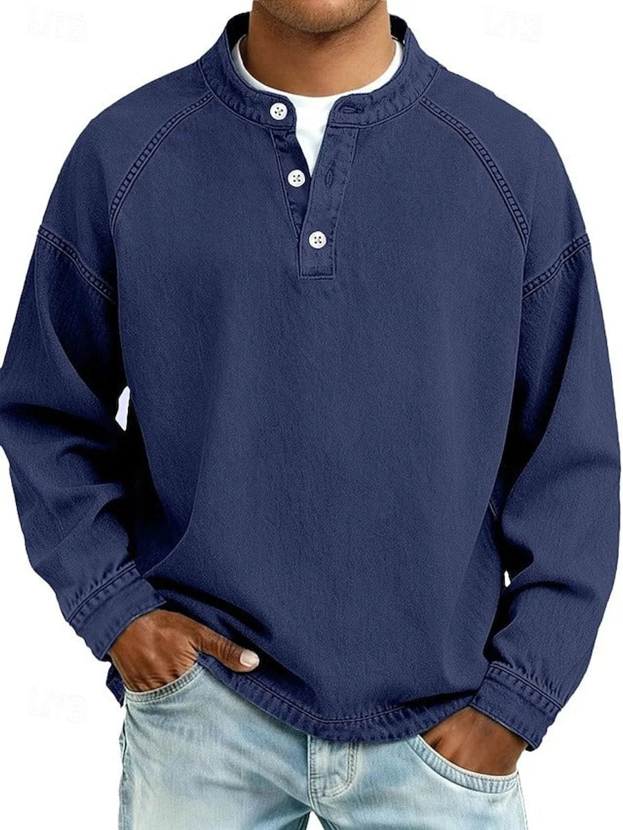 Dominik | Herren Retro Henley Knit Sweater Langarm Used-Look Pullover