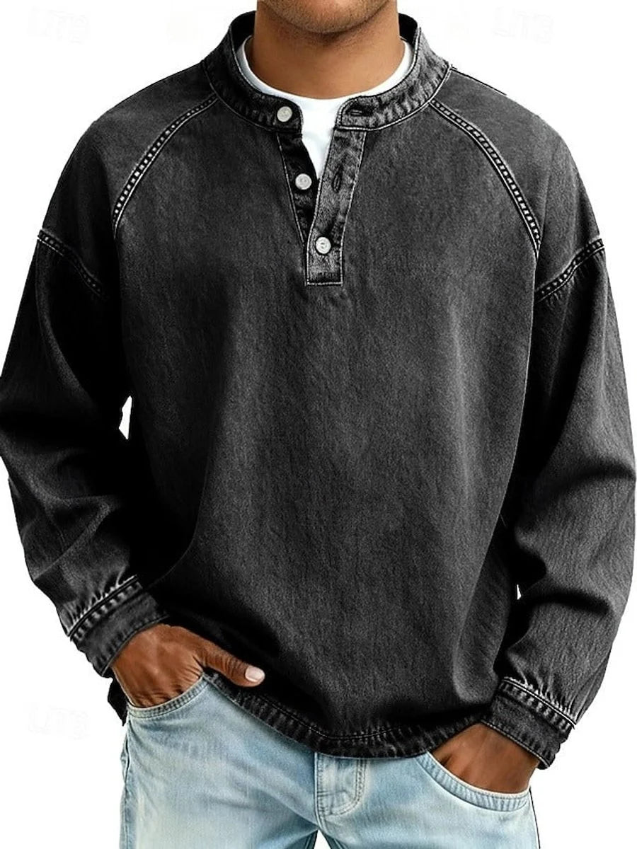 Dominik | Herren Retro Henley Knit Sweater Langarm Used-Look Pullover