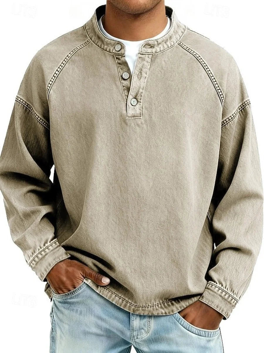 Dominik | Herren Retro Henley Knit Sweater Langarm Used-Look Pullover